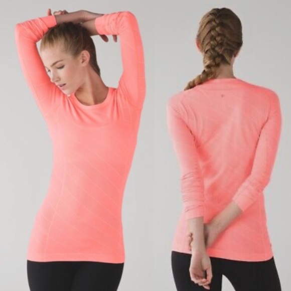 lululemon athletica Tops - Lululemon Swiftly Tech Long Sleeve Crew Heathered Grapefruit Size 12